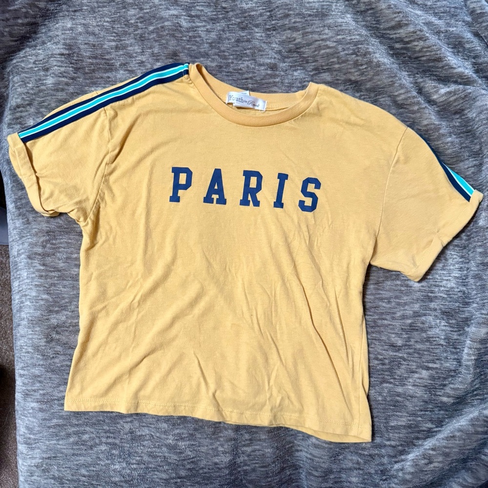 PARIS Yellow Crop Tee with Stripe Detail - Women's Top
